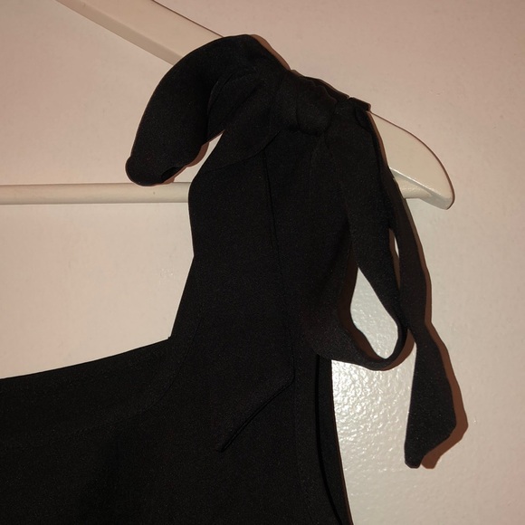 Black Square Neck Bow Strap Ties Midi Cocktail Dress - Picture 6 of 6